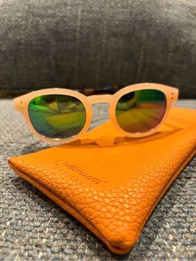 Women’s Peach and Tortoise Shell Frame Sunglasses with Green Mirror Lenses